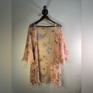Noelle‎ Sheer Boho Western Cottagecore Kimono with Floral Accents Size OS